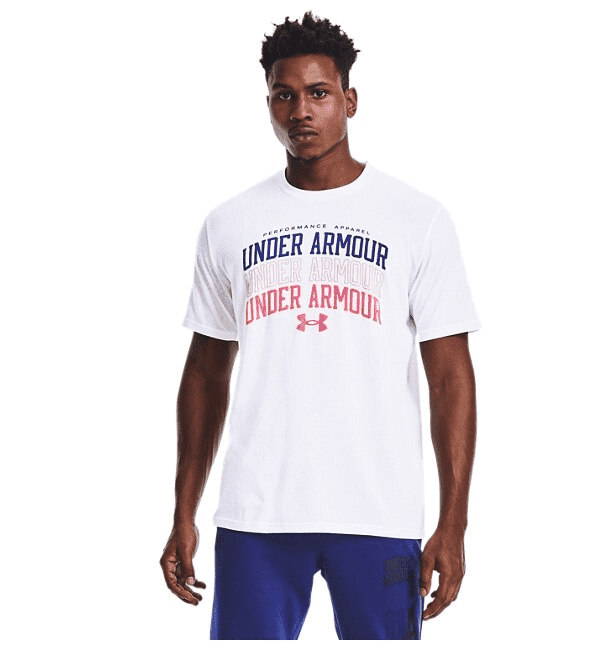 T SHIRT MANICA CORTA UOMO UNDER ARMOUR BIANCA CON TRE SCRITTE FRONTALI COLORATE Tecnica Sport