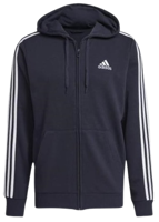 FELPA FULL ZIP CON CAPPUCCIO DA UOMO ADIDAS ESSENTIALS BLU CON STRISCE LATERALI BIANCHE