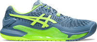 SCARPA DA TENNIS DA UOMO ASICS RESOLUTION 9 STEEL BLUE HAZARD GREEN 1041A330 400